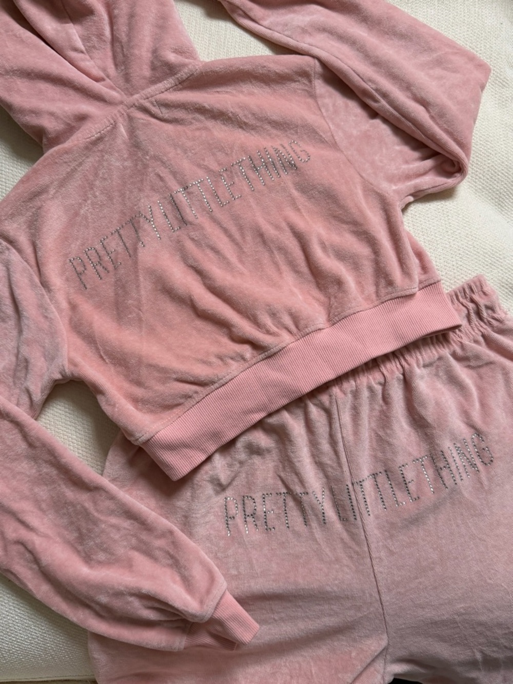 PrettyLittleThing Dusty Pink Velour Zip Hoodie Set